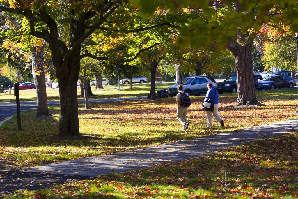 Students on portland campus in the fall